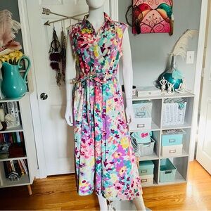 Kate Spade Painted Petals Shirt Dress Colorful Floral Sleeveless Dress
